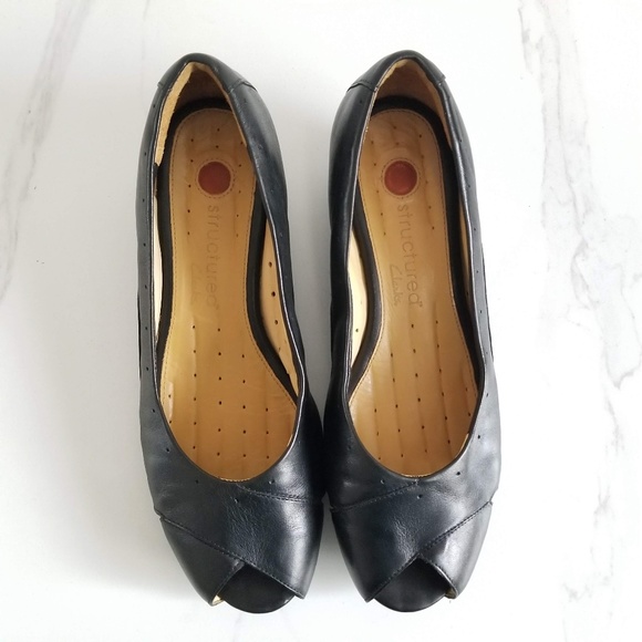 Clarks Unstructured Pumps Peep Toe Low Heels - Picture 6 of 12